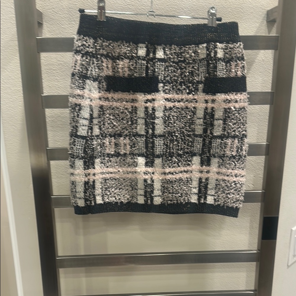 MAJORELLE Tweed Plaid Mini Skirt - Black, White, and Pink